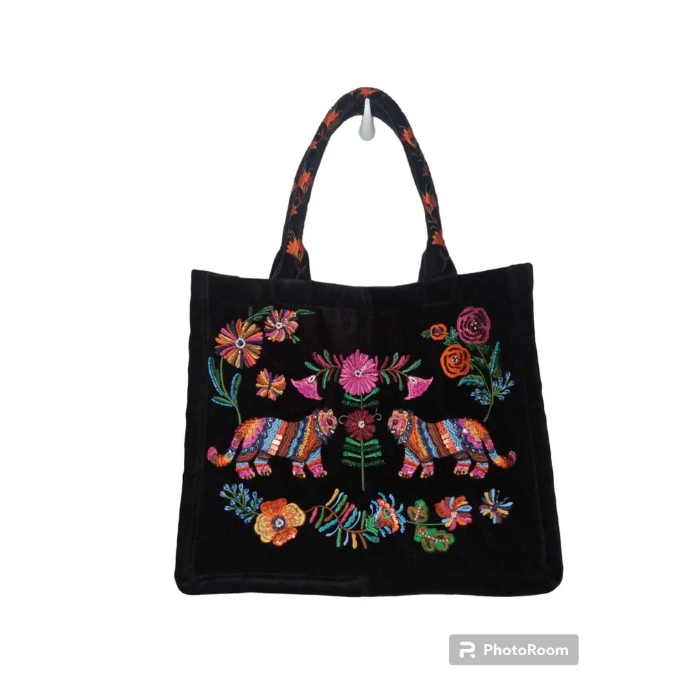 Corinne Lent for‎ Anthropologie Embellished Black Tote NWOT